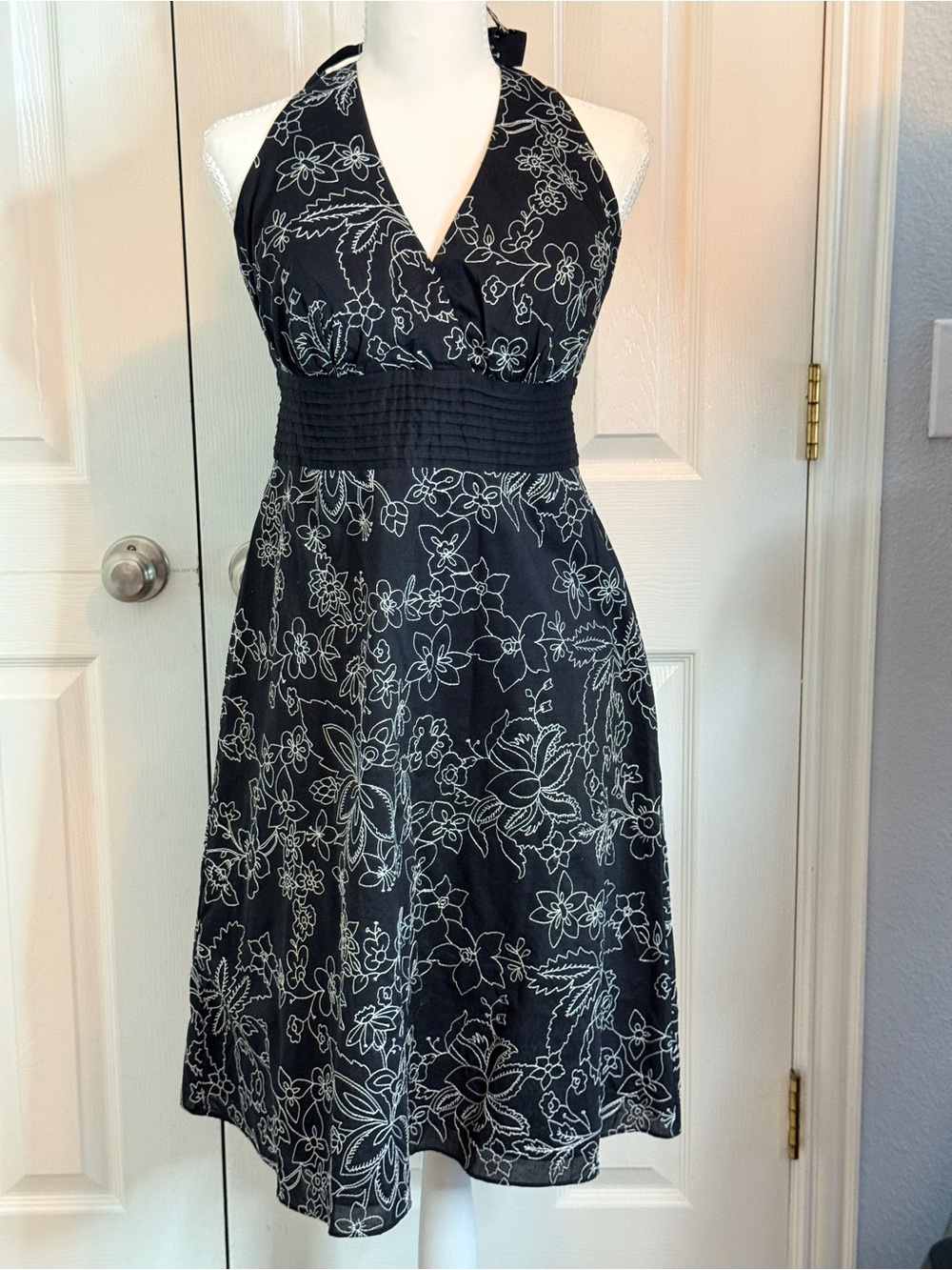 White House Black Market Black Floral Halter Midi Dress